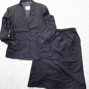 Bertaldi Blue Pinstripe Wool Skirt Suit Womens‎ 12 Office Vintage